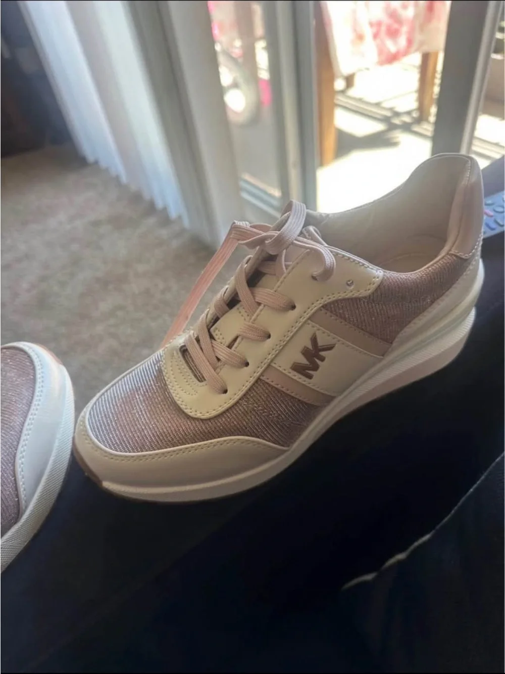 Michael Kors Pink and Cream Platform Wedge Sneakers